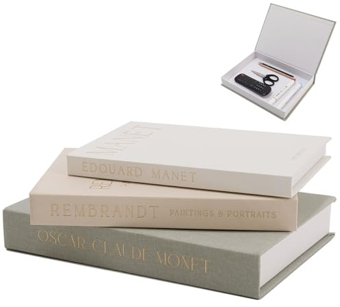 Deko Bücher 3er Set, Dekobücher Set aus Leinen mit Magnetverschluss, Buchattrappe Aufbewahrungsbox, Stapelbare Fake Bücher Deko für Couchtisch Bücherregal Büro, S M L