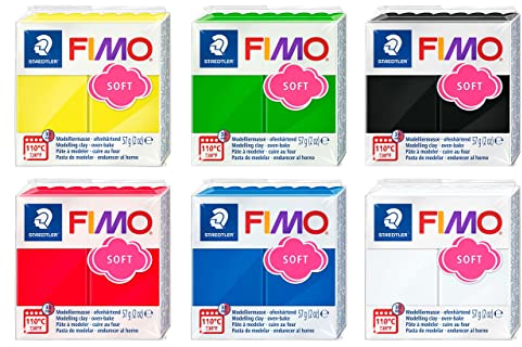 Fimo Oven Bake Clay . Starter Set 6 x 56g Blocks in Assorted Colours. by