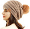 REDESS Damen Winter Pom Pom Beanie Mütze mit warmem Fleece gefüttert, Dicker Slouchy Snow Knit Chunky Baggy Skull Ski Cap