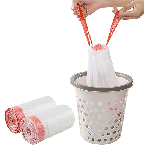 Vareone 10-15 L Bolsas de Basura Saco de Basura Con Cordón Handy Bag Con Asas, Color Blanco y Negro, 110 Unidades / 2 Rollos,