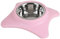 Fornord Pastel Colour Dog Bowls Feeding Dish Stainless Steel & Plastic Pink Blue & Grey (Pink)