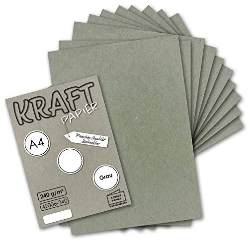 100x Vintage Kraftpapier in Grau - DIN A4 21 x 29,7 cm - 210 x 297 mm - 225 g/m² natur-graues Recycling-Papier, ökologisch Bastel-Karton Einzel-Karte - UmWelt by GUSTAV NEUSER