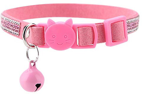 Collier Chat Anti-étranglement - Bande Dessinée Mignonne Coloré Bling en Cuir pour Chien et Chat - Boucle Réfléchissante à Fermeture Rapide (Rose S)