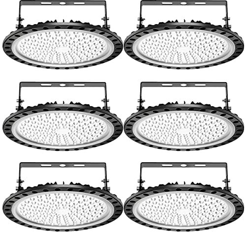 Viugreum 6 PACK UFO LED 500W, Foco LED de Exterior 500W, ​Lámpara de Alta Bahía 50000LM, Blanco Frío 6500K, Lámpara Industrial IP65 Impermeable,Campana Led Industrial para Garaje/Fábrica/Taller