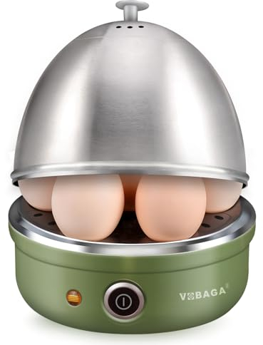 VOBAGA Electric Egg Cooker with Auto Shut-Off Stainless Steel Rack Tray Basket for Soft, Medium, Hard-Boiled Eggs, Poached, Custard & More, 7 Capacity, Retro Green