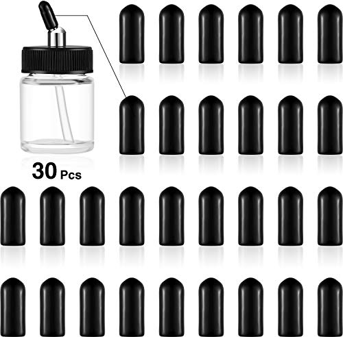 Blulu 30 Pieces Airbrush Bottle Caps, Black Silicone, Compact, Round, Fits All Airbrush Bottles, Keeps Air Out, Protects Paint, Measures 1.5 x 0.6 cm