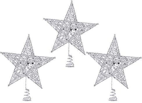 LIOOBO 3 Stücke Glitzer Weihnachtsbaumspitze Metall Christbaumspitze Baumspitze Baumschmuck Spitze Weihnachtsbaum Stern Weihnachtsstern Tischdeko für Weihnachten Deko
