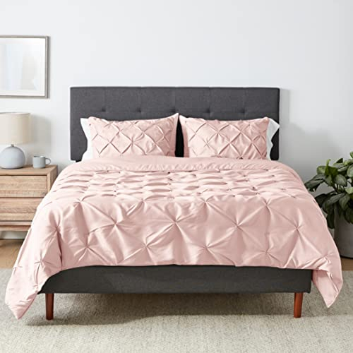 Amazon Basics 3-teiliges Daunen-Alternative-Steppdecken-Set, Steppdecke 229 x 239 cm & 2 Kissenbezüge 51 x 66 cm, Gehaucht Rosa, Kirschband mit Paspelkanten