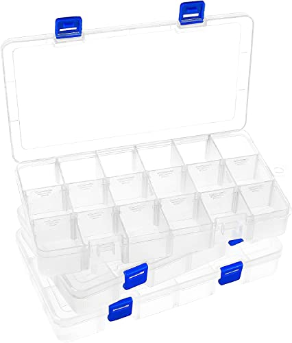 DARUITE Sortierboxen für Kleinteile, 18 Raster Aufbewahrungsbox,Plastik Sortimentsboxen,Einstellbar Sortierkasten für Kleinteile Schmuck Schrauben Bügelperlen Ohrringe Perlen Nähgarn(3 Stück)