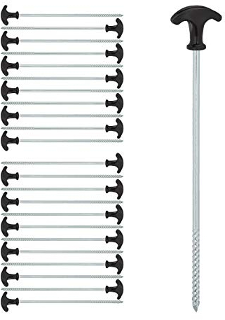 Relaxdays 24 x Schraubhering, Heringe mit Gewinde, Zelthering Stahl, für Harte Böden, Bodenhering Zelt, Pavillon, 31 cm, schwarz