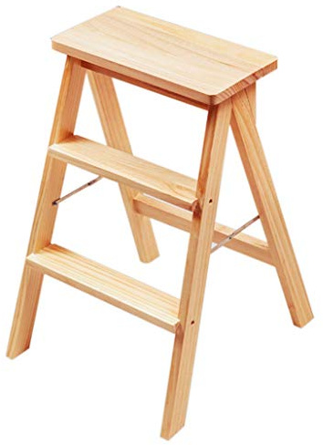 GJSN Einfach Und Bequem Klapptrittschemel, Hochstuhl Holzleiter Treppe Regal Stehleiter Massivholz Verbreiterte Sicherheit Faltbare Regale Höhe 64Cm, Trittschemel Mit Griff