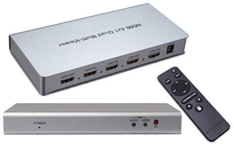 A73D 4x1 HDMI KVM Umschalter und Quad Multi-Viewer, 4-Kanal HDMI-Eingang auf 1 Ausgang, unterstützt Full HD 1080p 60Hz, Nahtlose Umschaltung, HDCP-kompatibel, inkl. IR-Fernbedienung