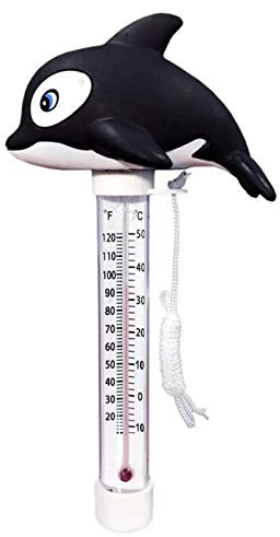Schwimmendes Pool-Thermometer, Kunststoff schwimmendes Schwimmbad-Thermometer, niedliches Tier-geformtes schwimmendes Thermometer für Außen- und Innenpool/Whirlpool (Delphin)