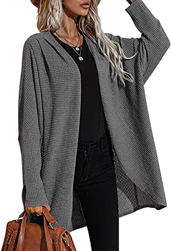 Zukmuk Cardigan Casual da Donna Cardigan Elegante Lavorato a Maglia a Maniche Lunghe Cappotto Leggero alla Moda Tinta Unita di Media Lunghezza per Autunno Primavera (Grigio, M)