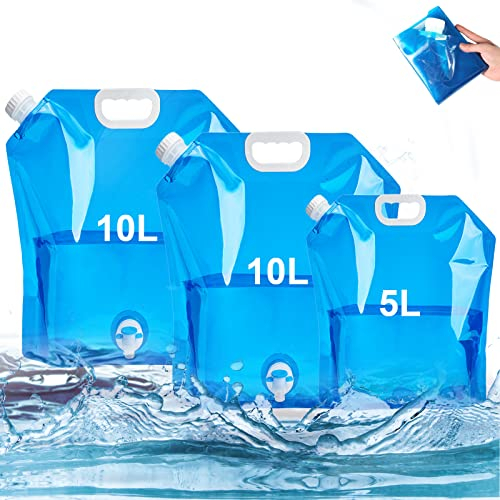 Zhongtou Sacs de d'eau 2 * 10L Pliable Eau avec Robinet + 1 * 5 L Poche Sacs à d'eau Portables Bidon Réutilisables Eau Potable Conteneur pour Le Sport Camping Randonnée Pique-Nique Barbecue(3 Pcs)