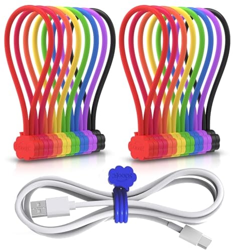 SOOOEC Magnetic Reusable Silicone Cable Ties, 16 Pack 7.2 Snap on Magnetic Cable Ties Cute Cloud Dialogue Design, Strong Magnetic Silicone Twist Ties for Bundling and Organizing
