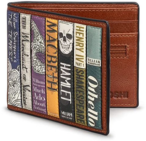 Yoshi William Shakespeare Bookworm Herren Leder Geldbörse Echtes Braun Leder Geldbörse RFID Blocking Wallet Bifold Wallets für Männer, braun, Einheitsgröße, Zeitgenössisch