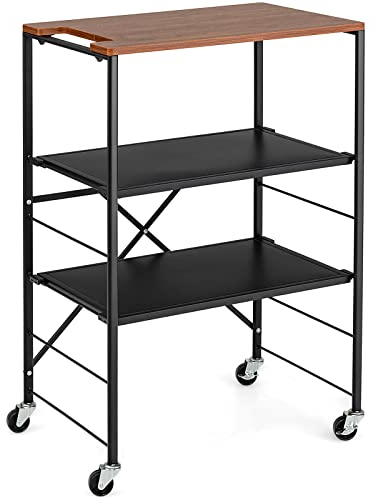 COSTWAY Servierwagen 60x40x89cm, Beistelltisch mit Rollen, Küchenwagen mit Holzablage & Metallrahmen, Rollwagen für Küche, Wohnzimmer