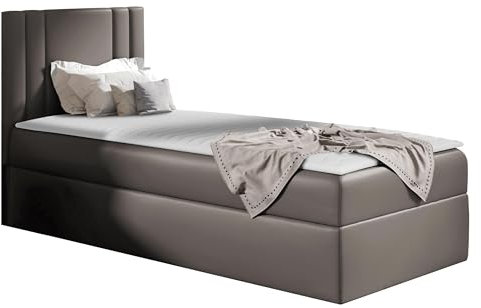 Mirjan24 Boxspringbett mit Bettkasten Harlon Mini, Bettgestell mit Polsterkopfteil, Bonell-Matratze, Topper, Polsterbett, Bett für Schlafzimmer (Soft 029, 100 x 200 cm, Seite: Links)