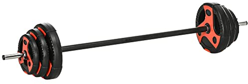 SPORTNOW Juego de Barra de Pesas 20 kg Set de Pesas Ajustables con 6 Discos 1,25 kg 2,5 kg 5 kg y 1 Barra para Entrenamiento Culturismo en Gimnasio Casa Ø27x140 cm Negro y Rojo