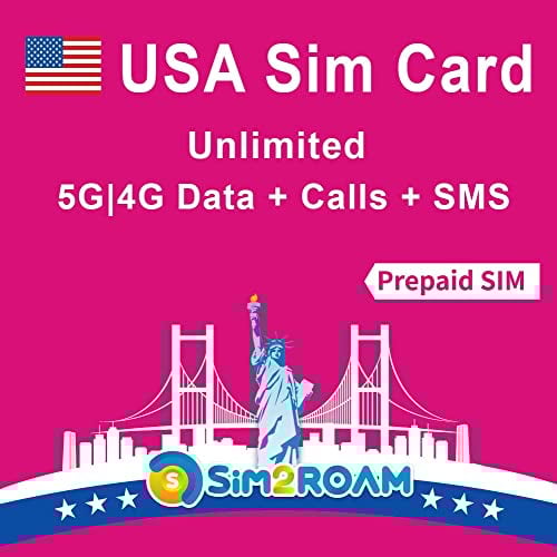 Tarjeta SIM prepago de EE. UU.| Datos ilimitados de Internet de alta velocidad 5G/4G LTE en EE. UU.(incluido Hawái) | Llamadas y mensajes de texto (SMS) ilimitados en Estados Unidos|Recargable(12días)