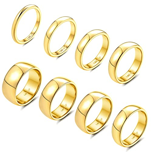 Morfetto 8 Stück 14 Karat Gold gefüllte Ringe Edelstahl Stapelringe für Frauen Mädchen Statement Bands Einfacher Fingerring Dünner Goldring Set 9 Bogen