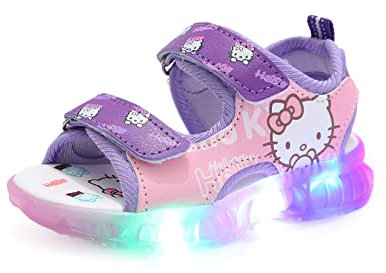 IRON JF Leuchtschuhe Mädchen Strandsandalen Sonnenschein Strand Schuhe Kinder LED blinkende Schuhe Klettverschluss Sandalen offener Spitze für Sommer (Color : Purple, Size : 22 EU)