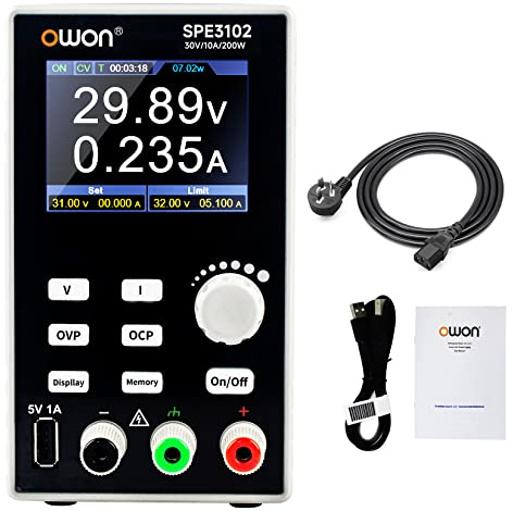 OWON SPE3102 Fuente de alimentación CC programable 200W 30V/10A Pantalla TFT LCD de 2,8 Pulgadas con protección múltiple de 4 dígitos de Alta precisión con Soporte de Puerto USB