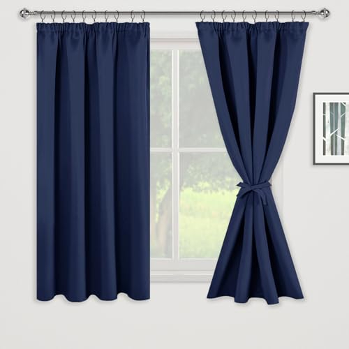 JIUZHEN Verdunklungsvorhänge Gardinen mit kräuselband Vorhang Blickdicht Vorhänge Wohnzimmer Gardinen Schlafzimmer Thermovorhang Dunkelblau, H137 x B117 cm,2er Set