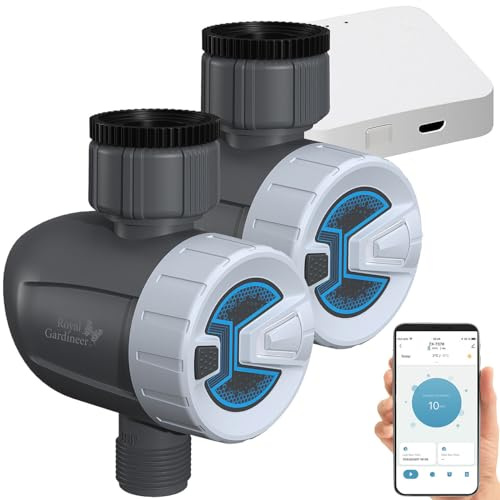 Royal Gardineer Gateway, Bluetooth: 2 smarte programmierbare Bewässerungscomputer mit WLAN-Gateway & App (WLAN mit Bluetooth, Smarthome-Zentralen, Home)