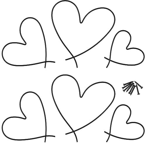 FUNSUEI 6-teilige schwarze Metall-Herzwandkunst, Wandbehang, Wanddekoration mit Schrauben, Liebesherz, Wandschmuck für Schlafzimmer, Wohnzimmer, Küche, Esszimmer