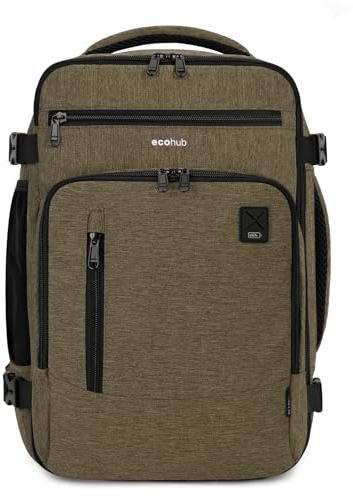 ECOHUB Rucksack 40x20x25 für Ryanair Flugzeug Reiserucksack Handgepäck Gepäck Laptop Daypacks PET-Recycelte Umweltfreundliche Backpack Wasserdichter Unter Sitzplatz 20L Damen Klein,Patentiert(Braun)