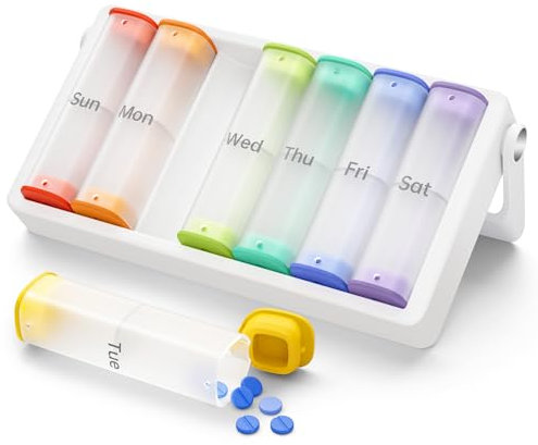 Tablettenbox 7 Tage Morgens Abends, KOVIUU Woche Pillendose 2 FäCher, Medikamentenbox Unterwegs, Pill Box,GroßE Tabletten Tablettendose, Supplement Pillenbox für Medikamente, Transluzent-Weiß