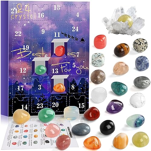 Adventskalender 2025 Kristalle für Kinder, 24 Natürlichen Kristalle Mineralien Edelsteine Weihnachten Countdown Adventskalender, Edelstein Christmas Adventskalender Advent Countdown Calendar Geschenk