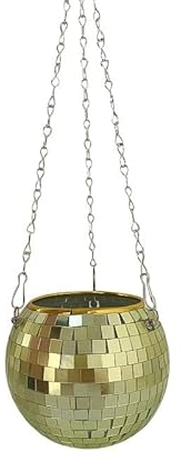 Blumentopf, Kugel-Pflanzkorb, runder Spiegel, Hängetopf, Blumentopf, Wand-Pflanzgefäß, Hängevase, Tischdekoration, Balkonvase, Zimmerpflanzen, Sukkulenten, Blumen (Farbe: Silber, Blattgröße: 15 cm).
