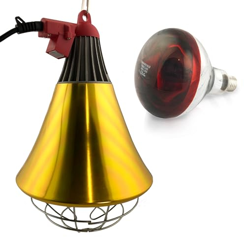 Wärmestrahler mit Sparschalter für Tiere | mit 1 Stk 150W Rotlichtlampe | Infrarotlampe Wärmelampe E27 | Ferkellampe, Kückenlampe, Wärmelampe Tiere, Infrarot Heizstrahler