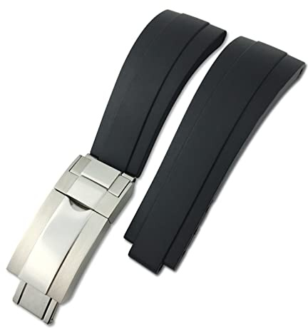 ZUC 20mm Hochwertiger Fluorgummi-Uhr-Armband Für Rolle Daytona Mittlere Greenwich-Zeit GMT OYSTERFLEX. Black Armband(Black)