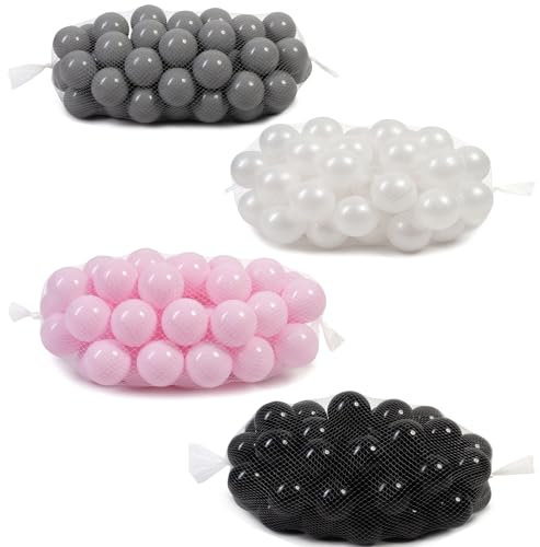 shivler Bälle für Kinder Bällebad 7 cm Plastikbälle Kinderbälle Spielbälle viele Farben (Grau/Perlweiß/Rosa/Schwarz, 600 Stck.)