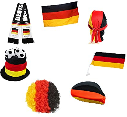 HIKEMEISTER EST.1962 ® XXL Deutschland Fanartikel Set 7 Teilig - Fußball EM 2024 - Europameisterschaft - Deko Dekoration Deutschland Fahne