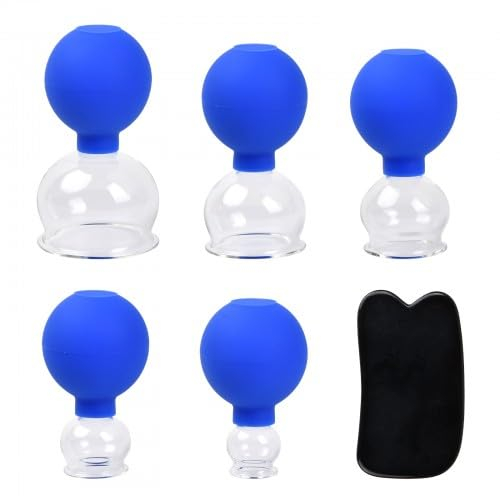 5 Piezas Ventosas con bola, Juego Profesional de Ventosas, Ventosas Fisioterapia con Bola de Succión, Ventosas de Vidrio, Usado para Faciales o el Cuerpo