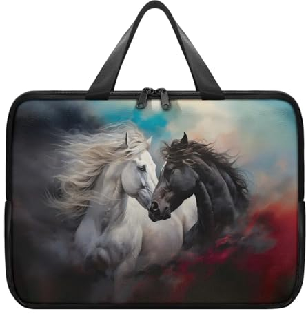Biyejit Custodia per computer portatile, da donna, da uomo, portatile, con motivo cavallo, borsa protettiva in pelle per computer portatili, notebook, ultrabook, netbook da 10 pollici a 17 pollici