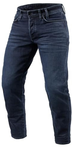 REV'IT! Herren Ortes Tapered-Fit Motorradjeans (Dunkelblau/Schwarz Used - 38Wx34L)
