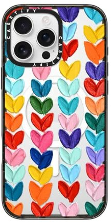 CASETiFY Impact iPhone 16 Pro Max Case [Slim / 8.2 ft. 4X Military Grade Drop Protection/Compatible with Magsafe] - Clear Polka Daub Hearts - Clear Black