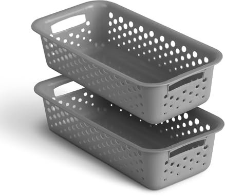 2 Stück Aufbewahrungskorb 0,7L mit Griffen - BPA-Frei - Organizer (20 x 10 x 5 cm/Anthrazit) - Körbchen für Bad Küche Schlafzimmer, Haushaltskorb