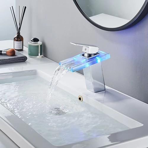 LED Wasserfall Wasserhahn mit Farbwechsel, geeignet für Toilette, Badezimmer und Hotels