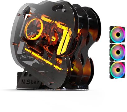 MegaPC Upgraded Open-Frame Mid-Tower Micro-ATX/Mini-ITX Gaming PC Case, Tempered Glass Side Panel, Pre-Installed ARGB PWM Fan, with USB3.0, USB-C, 240mm Radiator Support (Black)