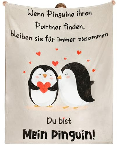 MestectPET Decke Jahrestag Geschenk für Paare Partner, Ich Liebe Dich Geschenke, Personalisierte Pinguin Decke, Hochzeitstag, Geburtstagsgeschenk für Männer Frauen,1.8 * 1.4 M