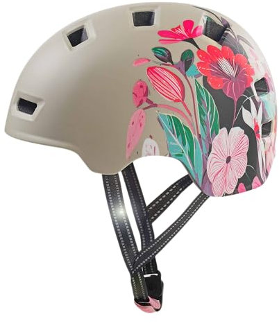 Crazy Safety Rampage Graue Blume | Fahrradhelm, Skateboardhelm, Inlinerhelm und BMX-Helm | Fahrradhelm für Männer, Frauen und Kinder | L (57-61cm) | Verstellbarer Helm für Skater und Radfahrer