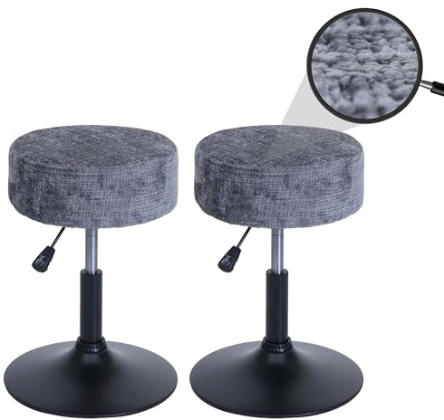 Mendler 2er-Set Hocker HWC-C22 37cm Stoff - dunkelgrau | Sitzhocker, höhenverstellbar drehbar Ø, Chenille, (465g/m²), FSC®