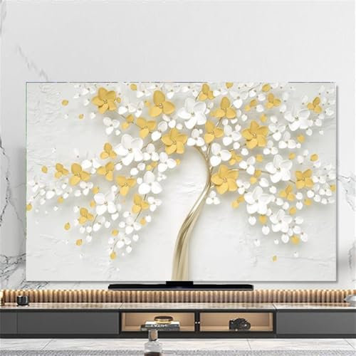 Hixingo Cubierta Antipolvo para TV, Funda para Televisor Elástico Protector para Smart TV Cubierta de Televisión Pantalla de Funda para 32 a 80 Pulgadas impresión de Árbol Suerte (40-43,Blanco)